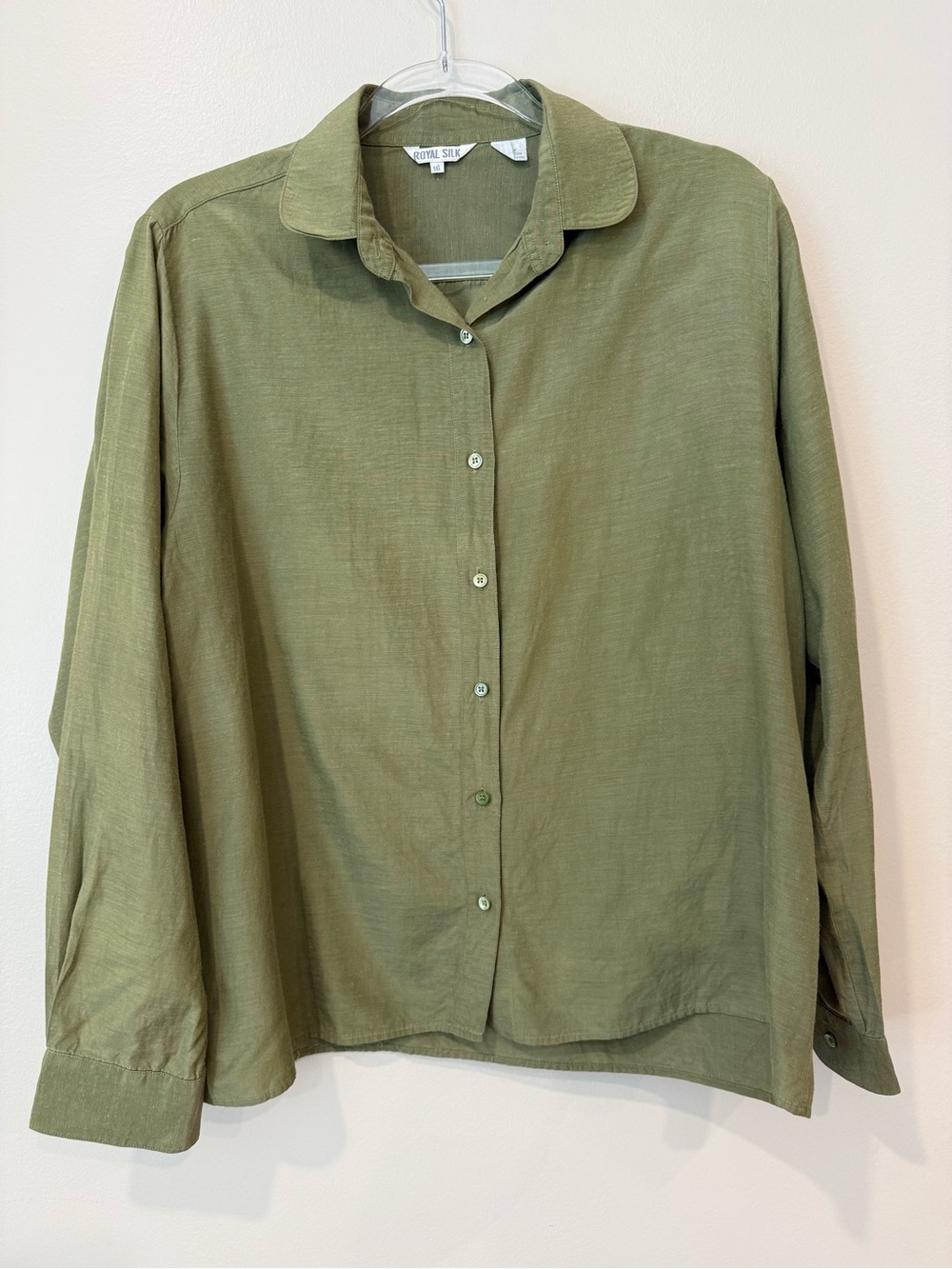 Vintage 90s Silk Olive Button-Down Shirt Gorgeous Texture size 16/XXL